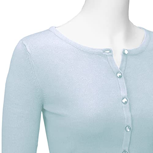 Image of Women's Cropped Cardigan Sweater - Long Sleeve Crewneck Basic Classic Casual Button Down Knit Soft Lightweight Top