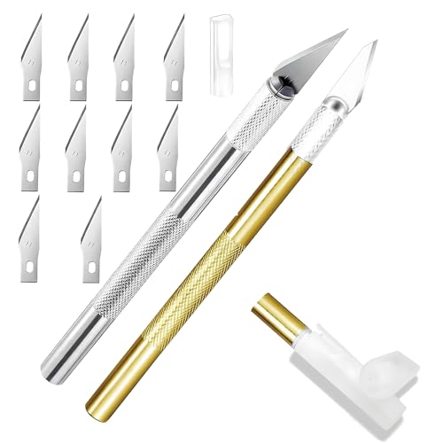 DOETYD 2 PCS Precision Stanley Knife Set–Versatile Craft Knife Kit with 10 Spare Blades for Carving,Cutting & Modelling, Ideal Hobby Scalpel for DIY,Art Projects & Detailed Craftwork(Gold+Silver) 1 DOETYD 2 PCS Precision Stanley Knife Set–Versatile Craft Knife Kit with 10 Spare Blades for Carving,Cutting & Modelling, Ideal Hobby Scalpel for DIY,Art Projects & Detailed Craftwork(Gold+Silver)