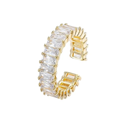 VOPIPO Dainty Baguette Cut Cubic Zirconia Open Finger Rings for Women 18K Gold Plated Adjustable...