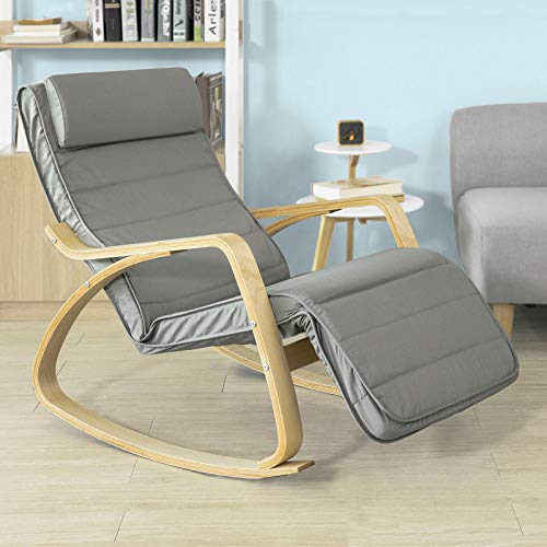 Haotian Fst16-Dg Comfortable Relax Rocking Chair With Foot Rest Design, Lounge Chair, Recliners Poly-Cotton Fabric Cushion (Grey) #TOP1