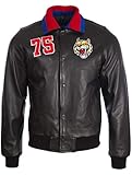 Zwei Innentaschen Aviatrix Mode-Bomberjacke für Herren aus Echtem Leder mit Tiger-Abzeichen (3M0W)