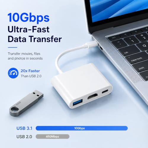 Image of Verilux 3 in 1 USB C to HDMI Adapter 4K 60Hz Video Output Hub