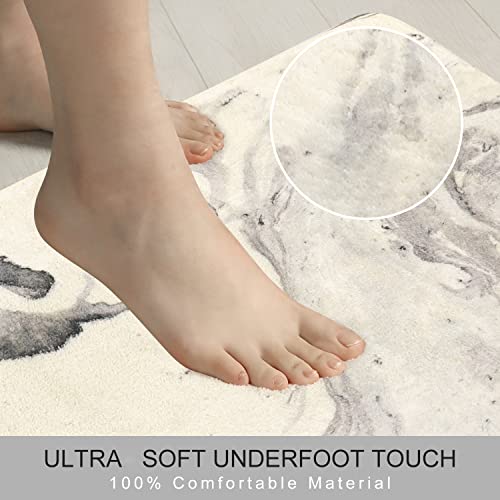 Haocoo Bath Rug Runner 20X59 Inch Beige Marble Velvet Bath Mat Non-Slip Modern Long Bathroom Rug Soft Luxury Microfiber Machine-Washable Floor Rug Carpet For Tub Shower #TOP4