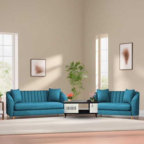Image of Doraldo 3 + 2 Seater Sofa Set for Living Room (Turrquise) Premium Fabric Sofa