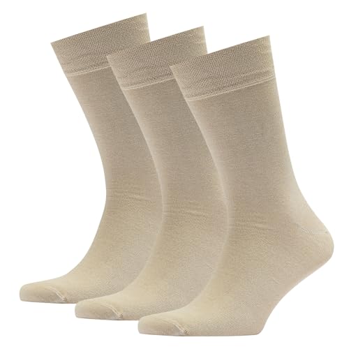 VRD Bamboo Mens Dress Socks for Men, 3-Pack, Beige, Tan, Light Bown Crew Length Mid-Calf Socks, Mens Shoe Size 8-13