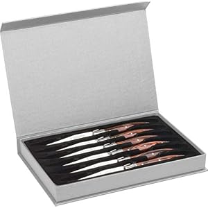 Trudeau Set of 6-Brown & Gray Laguiole Steak Knives with Pakkawood Handles, Stainless/Wood Trudeau Set of 6 Brown Gray Laguiole Steak Knives with Pakkawood Handles StainlessWood