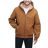 GH Bass Men's Cotton Canvas Bomber with Buffalo Plaid Flannel Sherpa Hood, Workers Brown, Medium