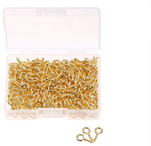 Shapenty 300PCS Mini Metal Hoop Peg Screw Eye Pin Hook for Arts & Crafts Projects, Cork Top Bottles, DIY Jewelry Making Findings, Earring Charm Bead, 10x4.5mm (Gold)