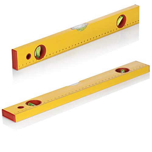 com-four® 2x Wasserwaage aus Aluminium - Richtwaage mit horizontaler, vertikaler und 45 Grad Libelle - 40cm lange Metall-Wasserwaage - Schlagwaage - Baulatte mit Libelle (2 Stück - 40cm/gelb)