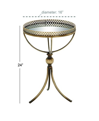 Deco 79 Metal Round Accent Table With Mirrored Glass Top, 16" X 16" X 24", Brass #TOP7