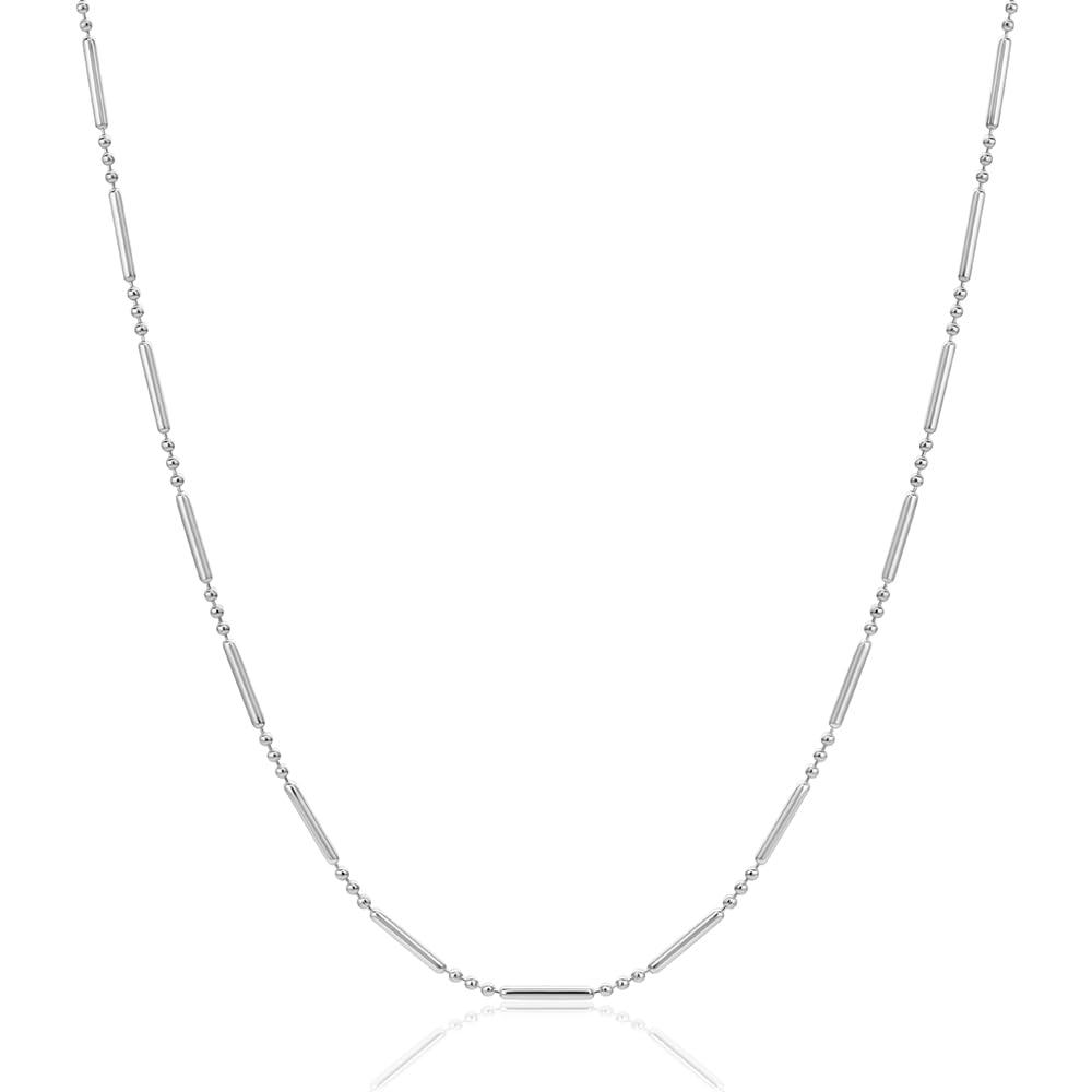 MIORE Collar Mujer Sin Colgante, Cadena Plata Mujer/Chapada en Oro de 18 Quilates, Collar Plata 47cm con Bolas y Barras, Joyería Hipoalergénica Hecha a Mano en Italia, Joyas con Joyero