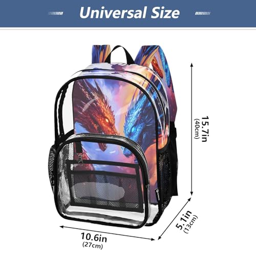 Two Dragon Watercolor Clear Backpack Heavy Duty See Through Transparent PVC BookBag for Kids Boy Girl School Work4