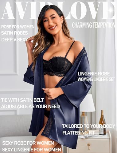 Image of Avidlove Women's Kimono Robe Short Satin Pure Short Silky Robes