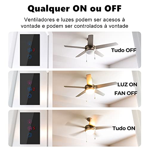 Interruptor Inteligente Luz do Ventilador de teto Wifi 4X2, Controlo independente do ventilador e da