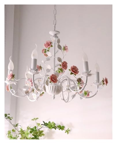 Lustre de chambre rurale chic et salon français rétro en fer et céramique à 6 bras