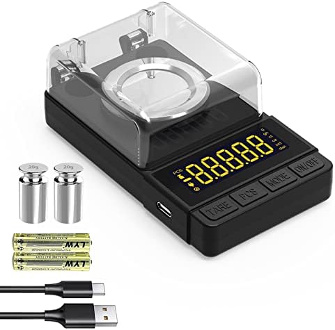 Maxus Digital Milligram Scale 50g/0.001g, Compact Mg Scale with 20g Calibration Weight, Black Powder Scale for Reloading, Includes a Scoop, a Powder Pan and Tweezers