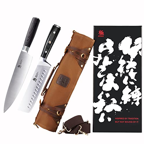 Kyoku Samurai Series Chef Knife + Nakiri Knife + Professional Chef Knife Roll Bag #TOP26