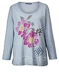 Dekorative Metallplättchen Sara Lindholm by HAPPYsize Damen A-Linie T-Shirt Langarm in Hellgrau aus Baumwolle
