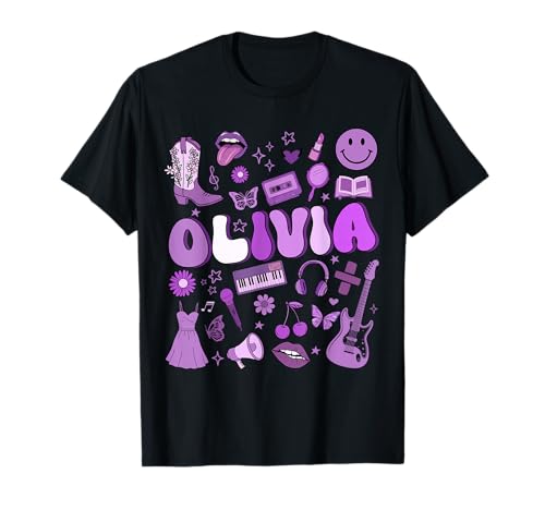Olivia First Name I Love Olivia Groovy 80's Girls Kids T-Shirt