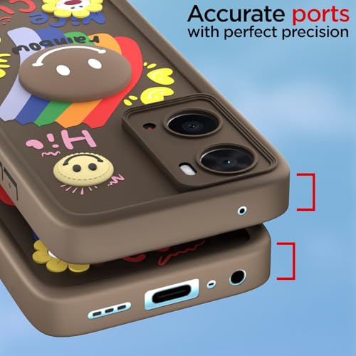 Image of Pikkme Back Cover for Oppo A76 / Oppo A96 / Oppo A36 | Soft Silicone| Cute Rainbow Smile & 3D Cartoon Flower Design | Shockproof Raised Camera Protection Bumper Case (Brown)