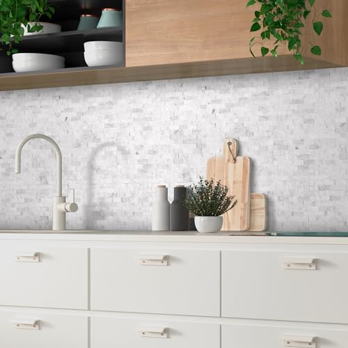 SUNWINGS 5-Sheet Peel and Stick Mosaic Natural 3D Stone Self Adhesive Marble Tiles, 10.63" x 11.22" Stick on Backsplash for Kitchen Bathroom Fireplace Vanity, Mixed Gray by sunwings - Image 7