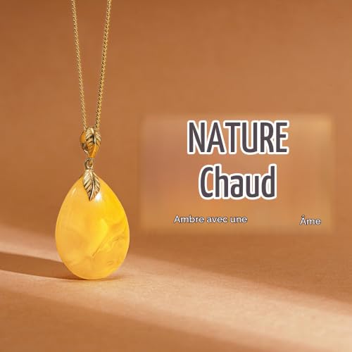 Amber by Mazukna Pendentif en ambre de la Baltique pour femme, scintillant goutte d'ambre avec nœuds, argent sterling plaqué or ag925, ambre cognac bijoux pour femme, 25 mm x 55 cm x 45 mm, Argent – vue 2