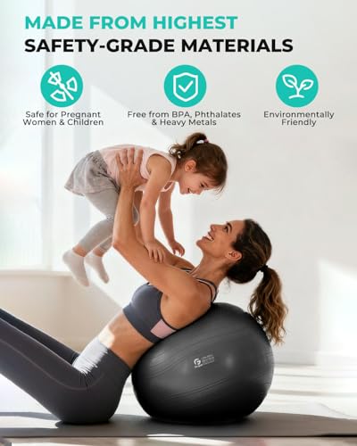 Image of Gruper Yoga Ball, Extra Thick Exercise Ball for Workout Pregnancy Stability - 4 Sizes Anti Burst Balance Ball for Yoga, Pilates, Fitness, Birthing, Physical Therapy - Includes Pump