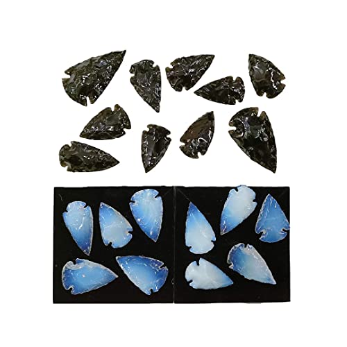 20pcs 1.5-2.5 inch Arrowhead 10pcs Opalite Arrowheads +10pcs Black Obsidian Agate Arrow head for Necklace Pendant Jewelry Gifting Making-Decorative Indian Arrowheads