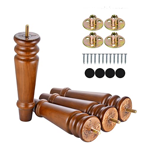 Maricome 8 Inch Wood Furniture Legs Replacement Sofa Legs For Cabinet Couch Chair Round Turned Mid Century Set Of 4 #TOP13