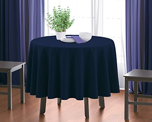 Image of HOME COLORS.IN Plain Solid Cotton 4 Seater Round Table Cover - Durable - Machine Washable - Every Day use Dining Table Cloth - 60 x 60 Inch - Navy Blue