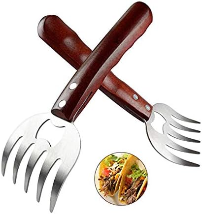 AIYUE Bear Claws Meat Shredder Barbecue Forks, Metal Claws Stainless Steel Meat Shredder and Forks with Wood Handle and Bottle Opener, Barbecue Tools for Easily Shredding Pulling Lifting Turkey Beef