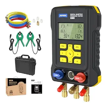AUTOOL Manifold Gauge Set with Digital HVAC Gauge and 3 Hoses
