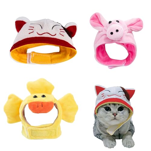 Pet Cute Hat TAIZER 3 Pcs Duckling Hat Cat Piggy Hat Cat Adjustable Pet Headwear Hat with Ears Cat Puppy Pet Hat Cute Headwear Funny Hat Party Costume (yellow)