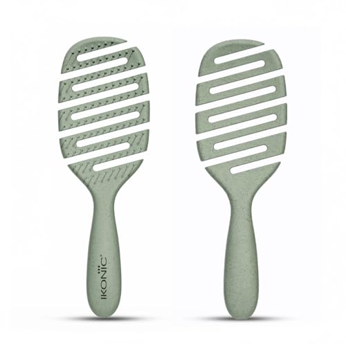 Image of IKONIC Me Flexible Paddle Hair Brush IKM-2509 Eco Conscious, Flexible Head Detangling Brush, Zero Breakage, Anti Frizz Ion Bristles, Wet Dry Use, Smooth Tangle Free Shiny Hair - Jade Green