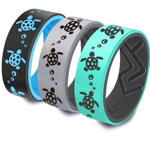 Silicone Ring for Men Women,8mm Sea Turtle Design Rubber Promise Engagement Wedding Band,Comfort Fit Breathable Ring Size 6-132