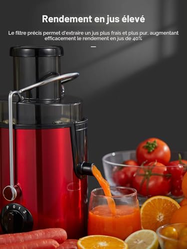 FOHERE 400W Centrifugeuse Extracteur de Jus à 3 Vitesses, Centrifugeuse Fruits et Legumes avec Bec Anti-goutte, Grande Goulotte d'alimentation 65MM, Sans BPA Pichet à Jus et Recette de Jus, Rouge – vue 7