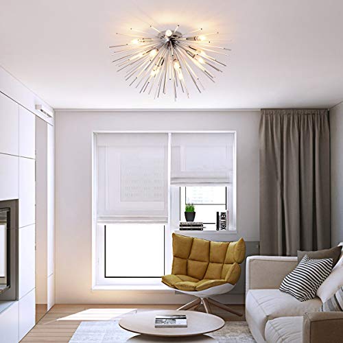 Jaycomey Sputnik Flush Mount Ceiling Light Fixture, 12-Lights Chrome Firework Ceiling Light, Modern Semi Ceiling Lamp Fixtures For Bedroom Living Room, Dia 29.5 Inch #TOP1