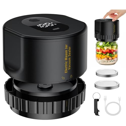 Mason Jar Vacuum Sealer Automatic - Electric Vacuum Pump for Wide Mouth & Regular Mason Jars, Portable Food Preservation Kit for Canning, Herbs, Coffee ?BLACK)
