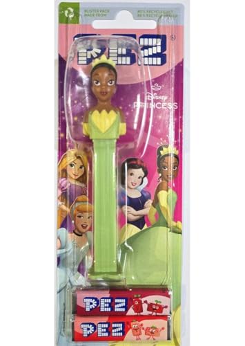 PEZ Tiana - Dispensador de caramelos Tiana PEZ de la princesa y la rana Tiana – Recuerdo de fiesta Tiana PEZ con 2 recambios de caramelos PEZ – Regalos de fiesta de princesa y rana, bolsas de regalo