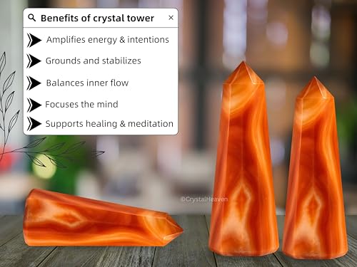Image of Crystal Heaven Certified Carnelian Onyx Crystal Tower Obelisk Point for Chakra, Healing and Balancing - AAA Grade Original Certified Gemstone Agate for Reiki Meditation Yoga Spiritual (3-4 Inches)