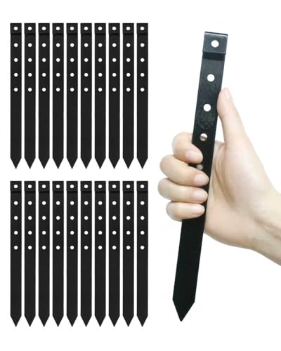 20Pcs Landscape Edging Garden Stakes 10 Inch Metal Garden Stakes Fence Stakes Metal Stakes for Edging Terrace Board Grass Barrier Garden Edging Coil (Black)