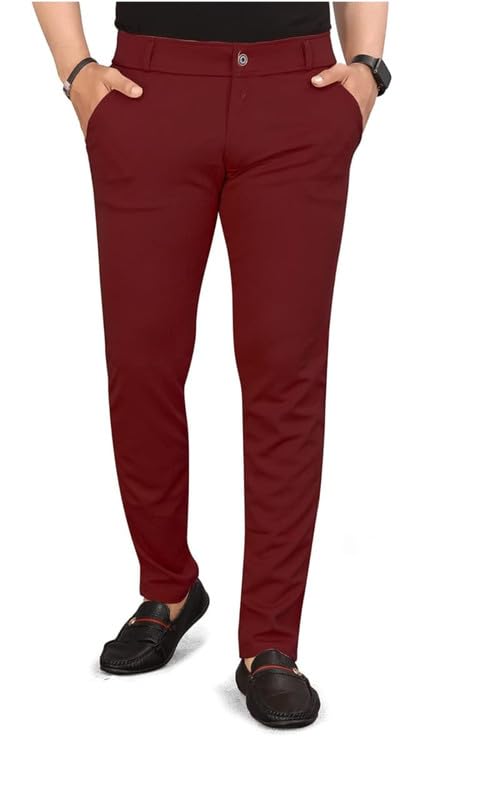 Image of VIJETA Garments for Men Lycra Blend Formal Trousers ? Smart Fit Office Wear Pants with Elastic Waistband & Zip Fly