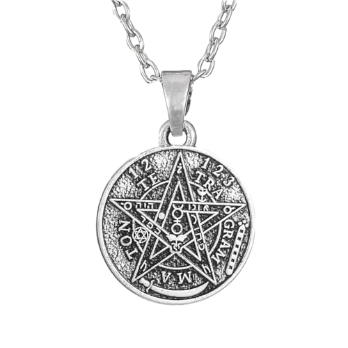 YIQPKUM Collier pentacle délicat pendentif symboles mystiques bijoux femmes alliage zinc double face amulette protection cadeaux (Plaqué Argent)