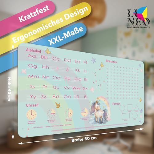 Schreibtischunterlage Kinder abwischbar 80x40 cm Lernunterlage Schreibtisch Unterlage & Tischunterlage Schreib-Tisch Deskmat & Unterlage Robuste Malunterlage Schreibtisch Unterlegmatte (Einhorn)