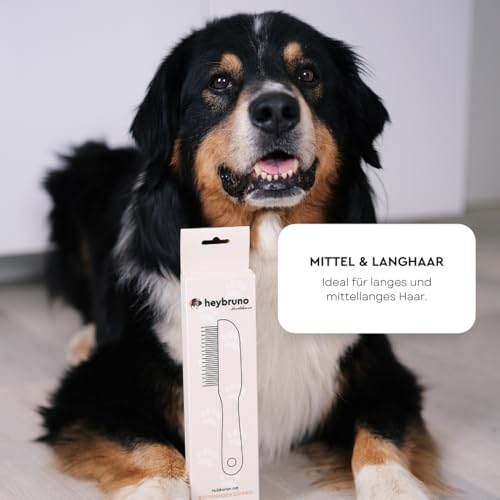 heybruno Hundekamm Langhaar mit drehbaren Zinken - Profi Fellpflege Kamm für Große Hunde & Unterwolle - Ergonomischer Holzgriff - schmerzfreies Entwirren & Knoten lösen - 31 rotierende Zähne