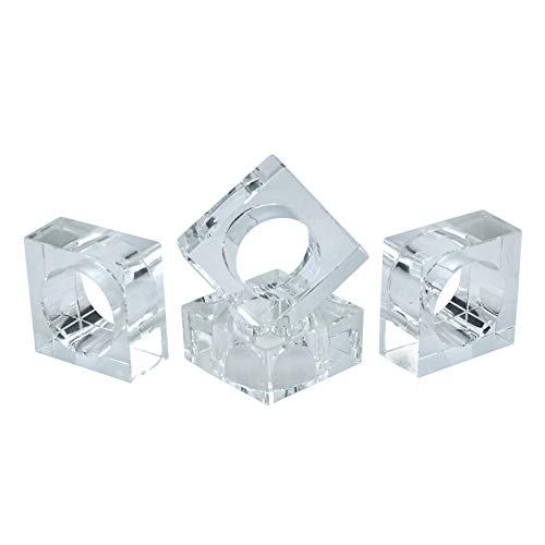 SARO LIFESTYLE Double Edge Crystal Glass Napkin Ring (Set of 4), Clear - Thumbnail 2