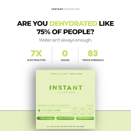 Image of Instant Hydration Electrolytes Powder Packets - Lemon Lime Drink Mix - Zero Sugar - Keto, Vegan, Gluten-Free, Non-GMO - Boost Recovery, Brain Health, Muscle & Tissue Support- 30 Sticks