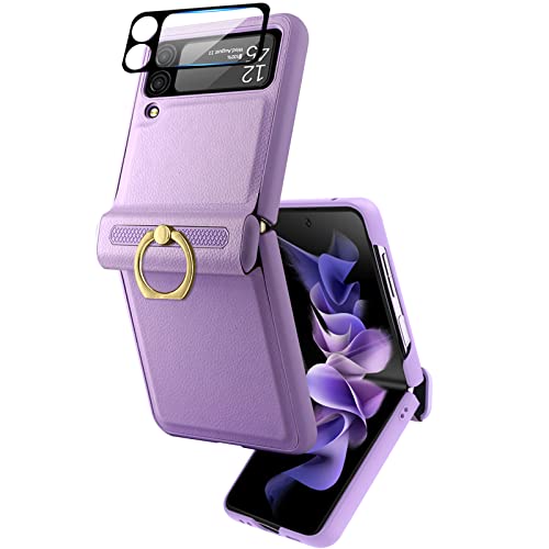 Ninki Galaxy Z Flip 3 Phone Ring Case With Hinge Protection,Compatible Samsung Flip 3 Case With Screen Protector Heavy Duty Shockproof Protective Cover Case For Samsung Galaxy Z Flip 3 Women-Purple #TOP5