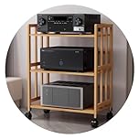 3/4/5-Layer Bamboo HiFi Audio Rack AV Shelf with Wheels Stylish Audio Cabinet for Stereo Equipment Home Theater Furniture Wood Color 70x38x88cm (3 Tier)