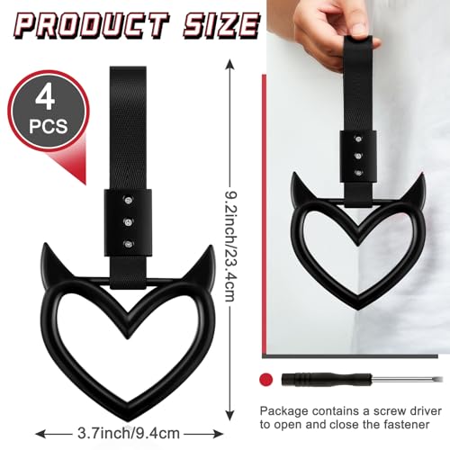 Image of 4 Pieces Heart Handle Keychains Car Accessory Heart Hand Strap Drift Charm for Car Interior Exterior Decoration(Black,Devil)